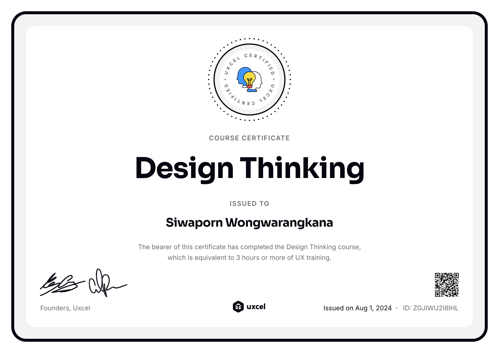 Siwaporn Wongwarangkana's certificate